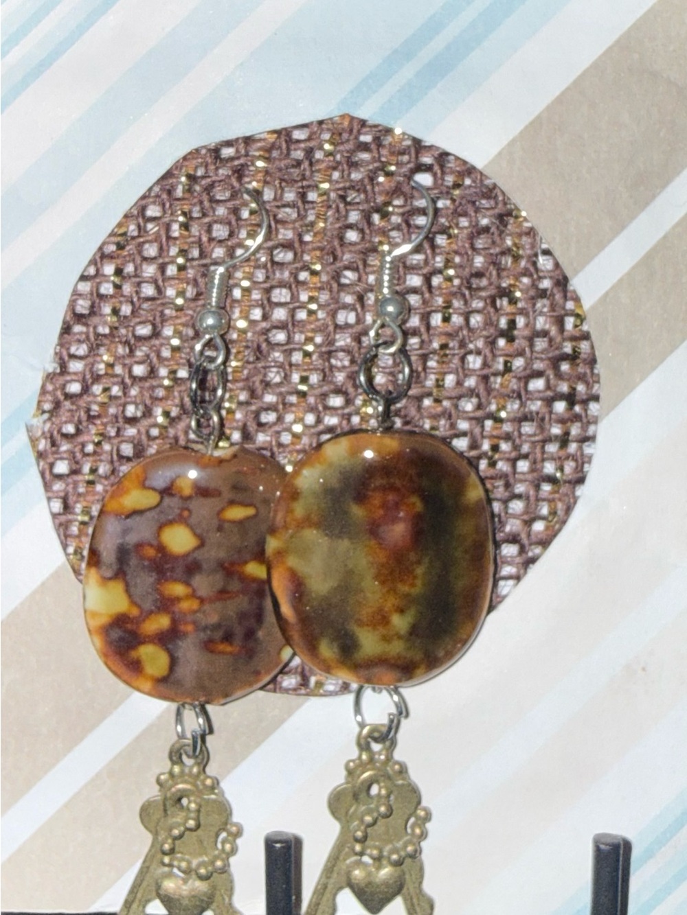 Brown Marbled Disc Dangle Earrings